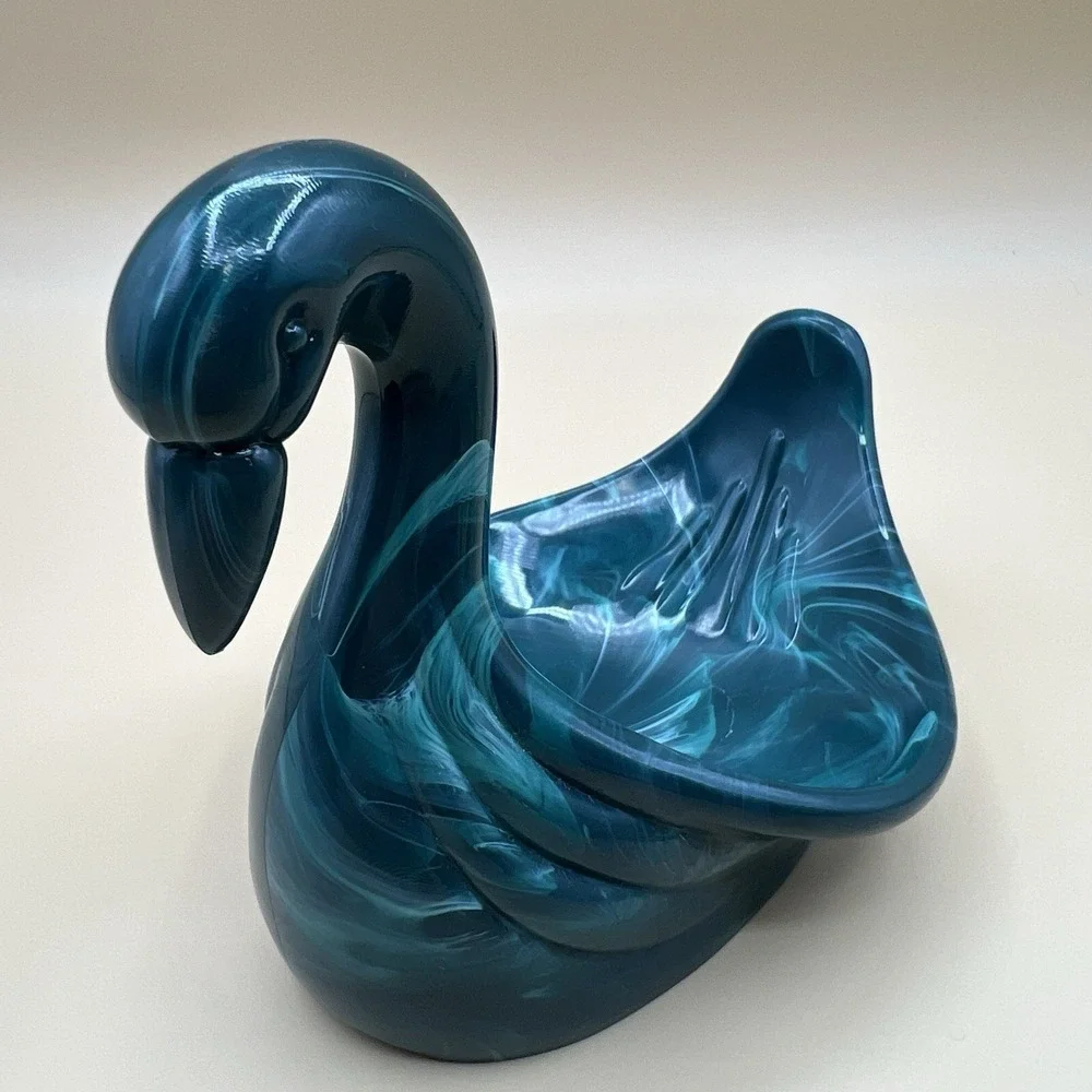 Vtg Blue/Green SWAN + SHELL Hard Soap Dish Vanity Hard Plastic Bathroom Set